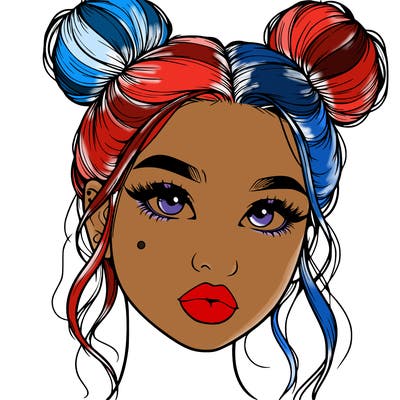 realistic girl with two buns on her hair and lips
