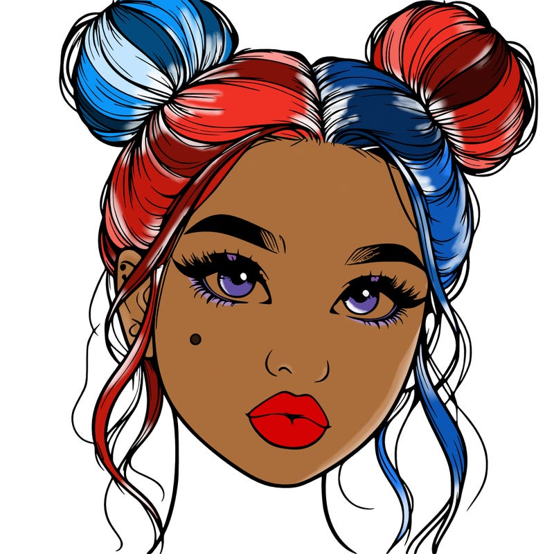 realistic girl with two buns on her hair and lips