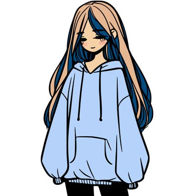 girl with baggy sweatshirt and long hair