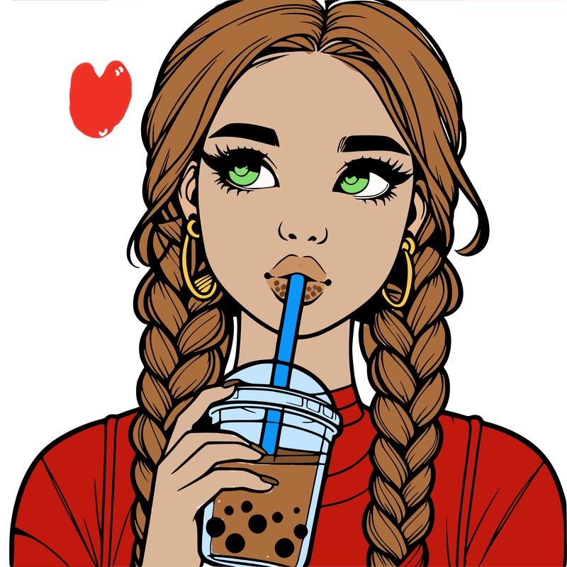 realistic girl with braided hair drinking boba