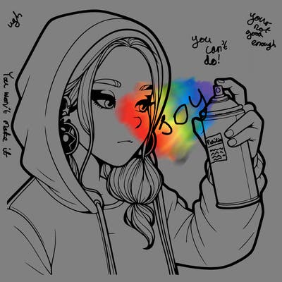 a realistic girl, spray painting