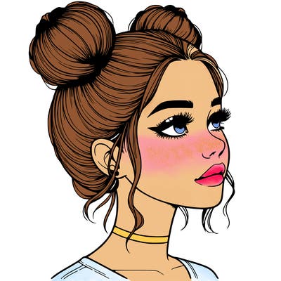 realistic girl with buns on the top of her head