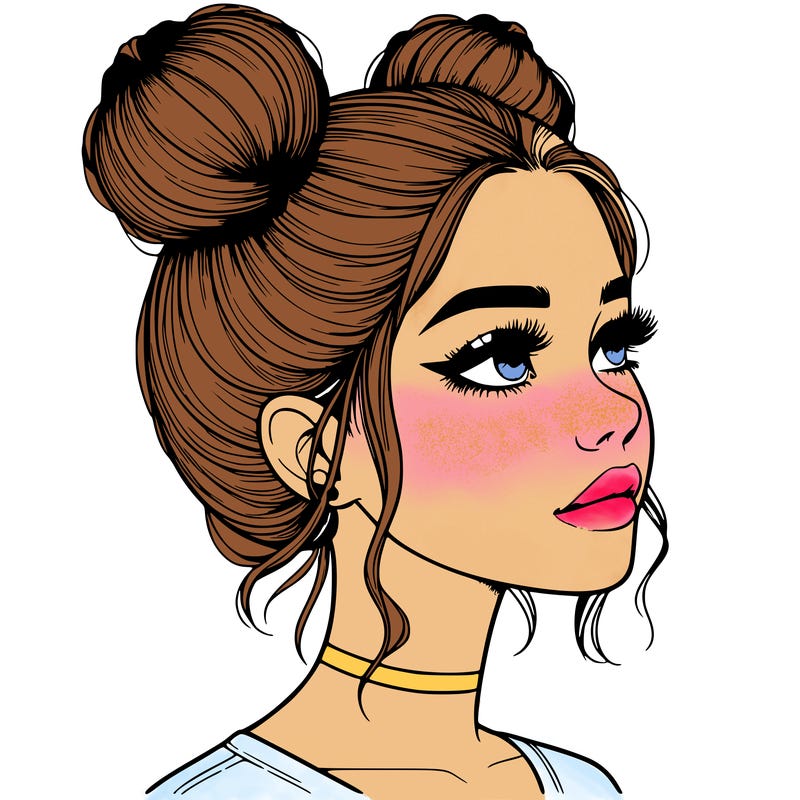 realistic girl with buns on the top of her head