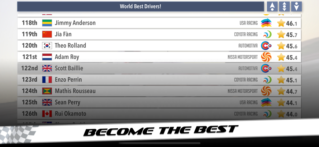 Motorsport Superstar - Global driver rankings leaderboard in the Motorsport Superstar game