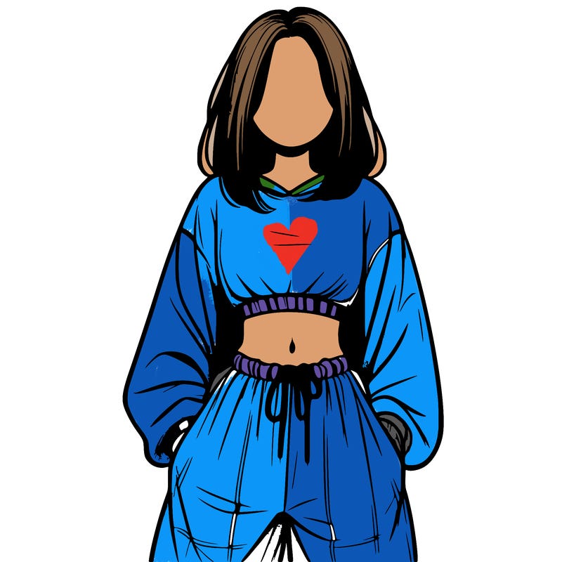 realistic girl faceless with baggy pants and a crop top