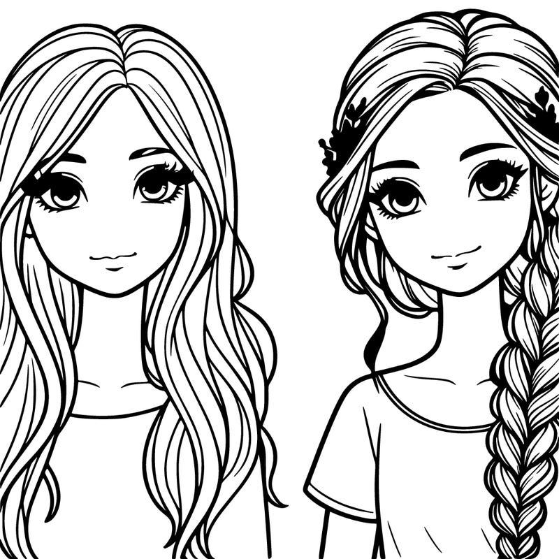 two realistic girls one with loose hair and one with a braid