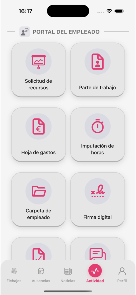 Mobile interface of MyTeam2Go v2 app showing various human resources tools in the employee portal