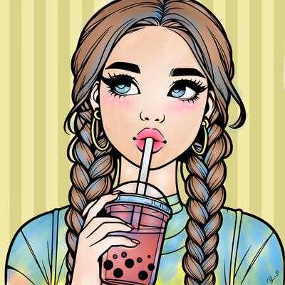 realistic girl with braided hair drinking boba