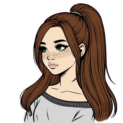 realistic girl with a high ponytail