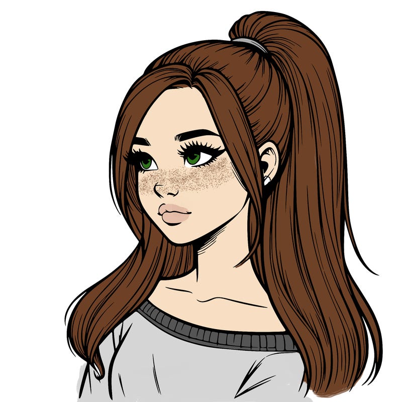 realistic girl with a high ponytail