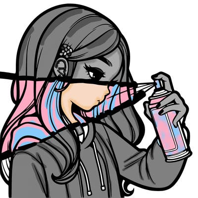 a realistic girl spray painting