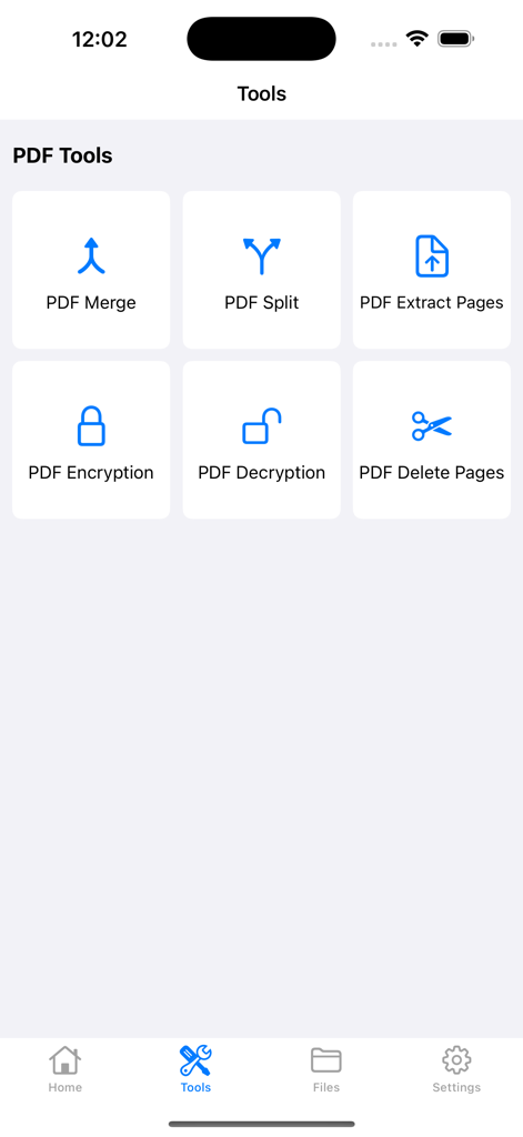 Un menu d'outils professionnels de gestion de PDF comprenant des options de fusion, de division et de chiffrement.