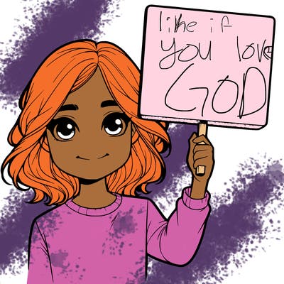 realistic girl holding up a sign