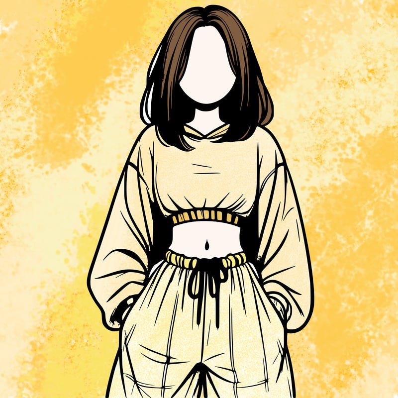 realistic girl faceless with baggy pants and a crop top