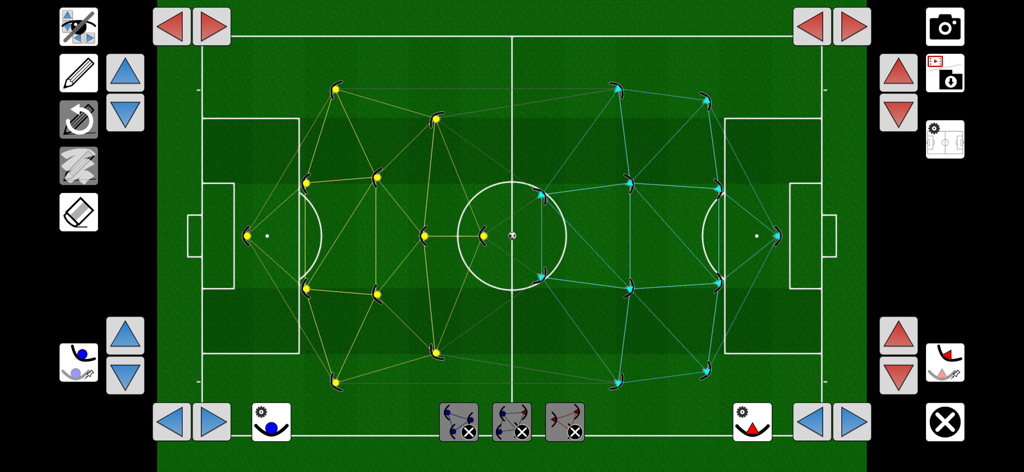 Football Tactics Board - Digital football tactics board showing player positional mesh on a green field