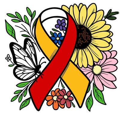 cancer awareness symbol with flowers and butterflies