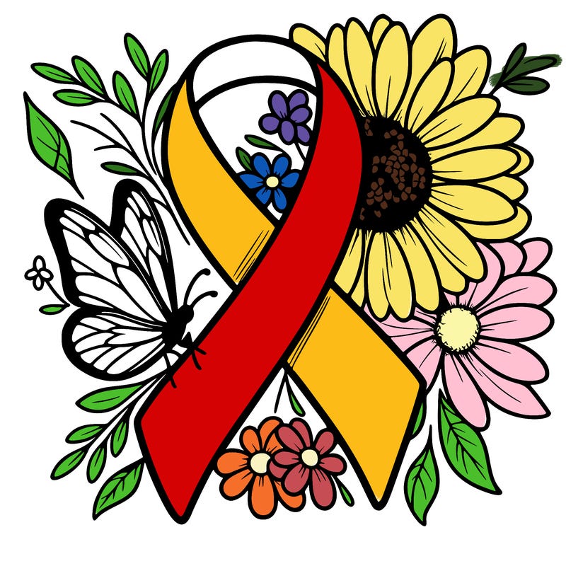 cancer awareness symbol with flowers and butterflies