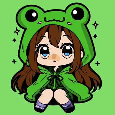 chibi girl with frog hoodie
