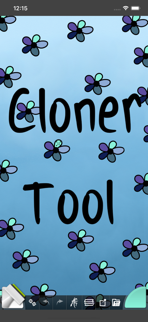 ArtRage Vitae Mobile Painting - ArtRage Vitae mobile app interface showing the Cloner Tool on a blue floral canvas