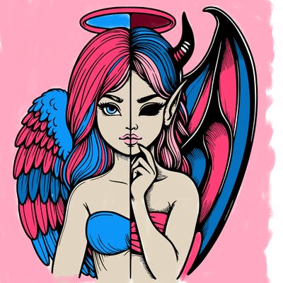 realistic angel half demon