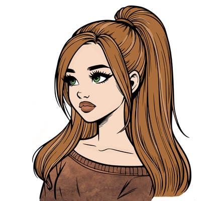 realistic girl with a high ponytail