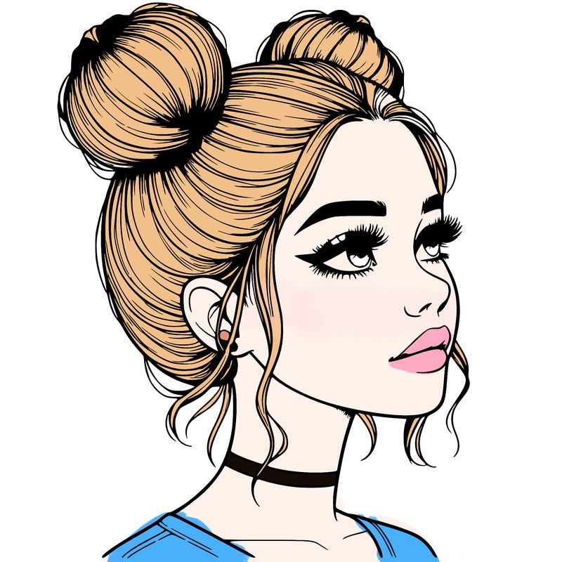 realistic girl with buns on the top of her head