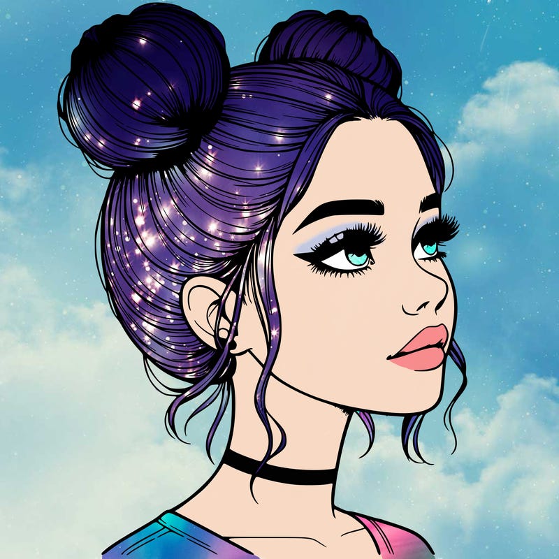 realistic girl with buns on the top of her head