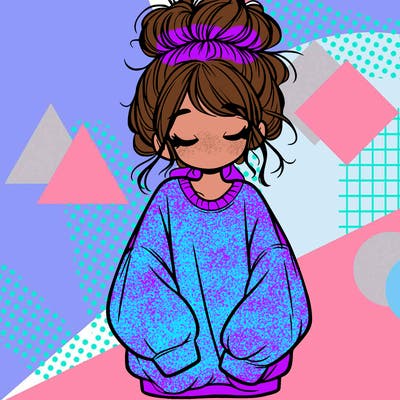 girl with baggy sweatshirt and messy bun