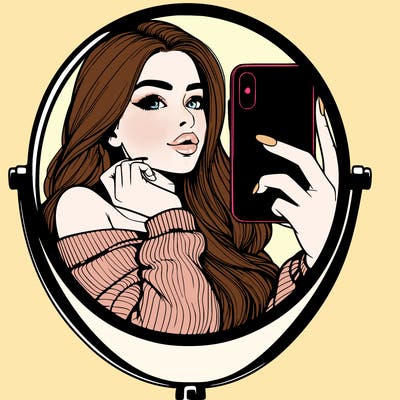 realistic girl taking mirror selfie beautiful