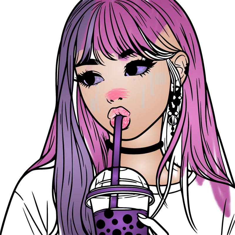 aesthetic realistic girl drinking boba