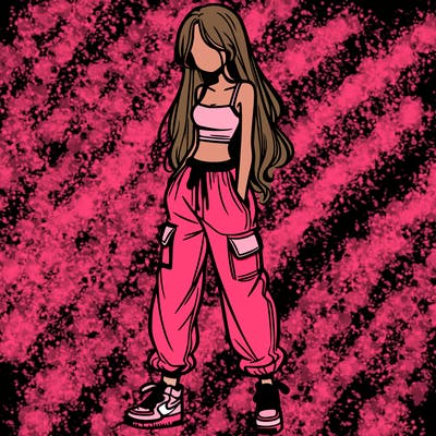 girl in baggy pants crop top and long hair