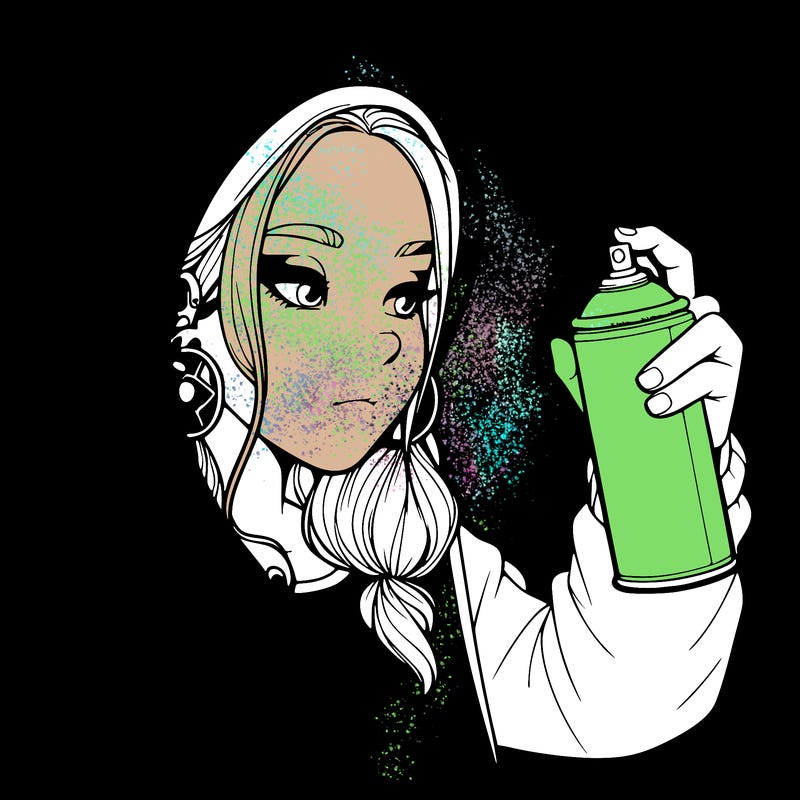 a realistic girl, spray painting