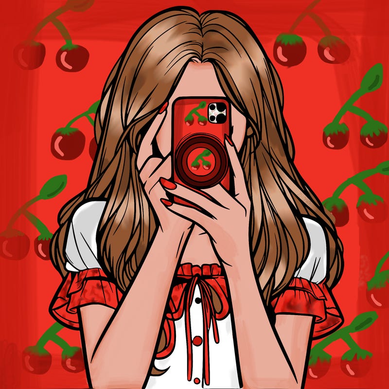 a realistic girl holding her phone taking pictures