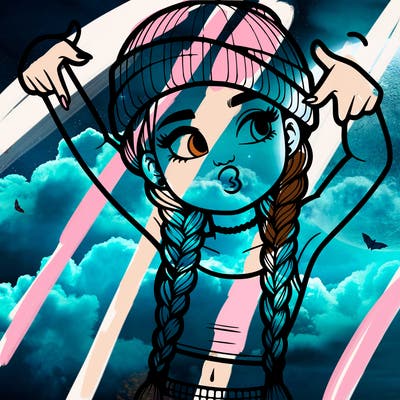 realistic teenage girl with braids and a beanie and crop top doing 🫶🏼