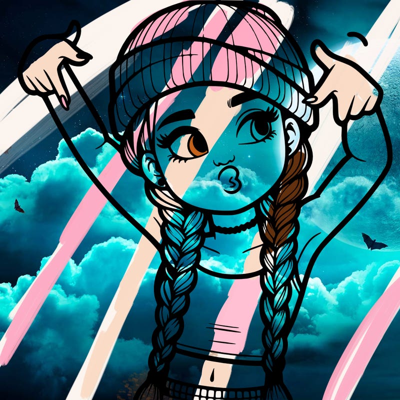 realistic teenage girl with braids and a beanie and crop top doing 🫶🏼