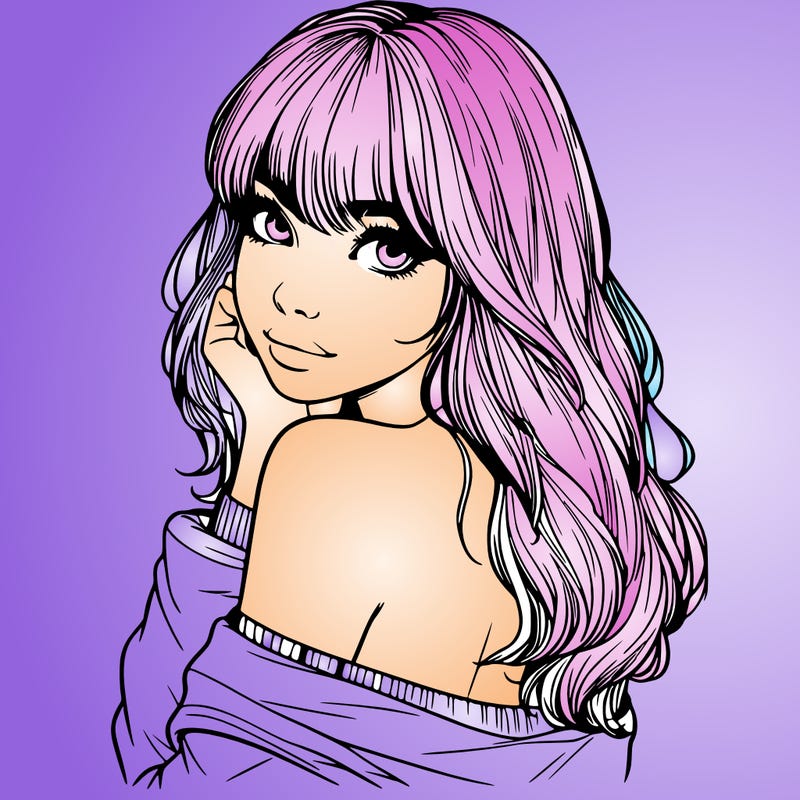 realistic girl with bangs looking over her shoulder