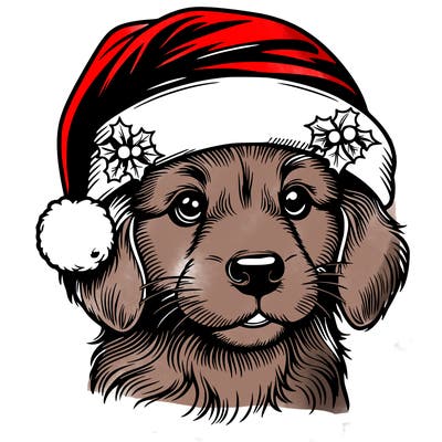 realistic dog wearing a santa hat