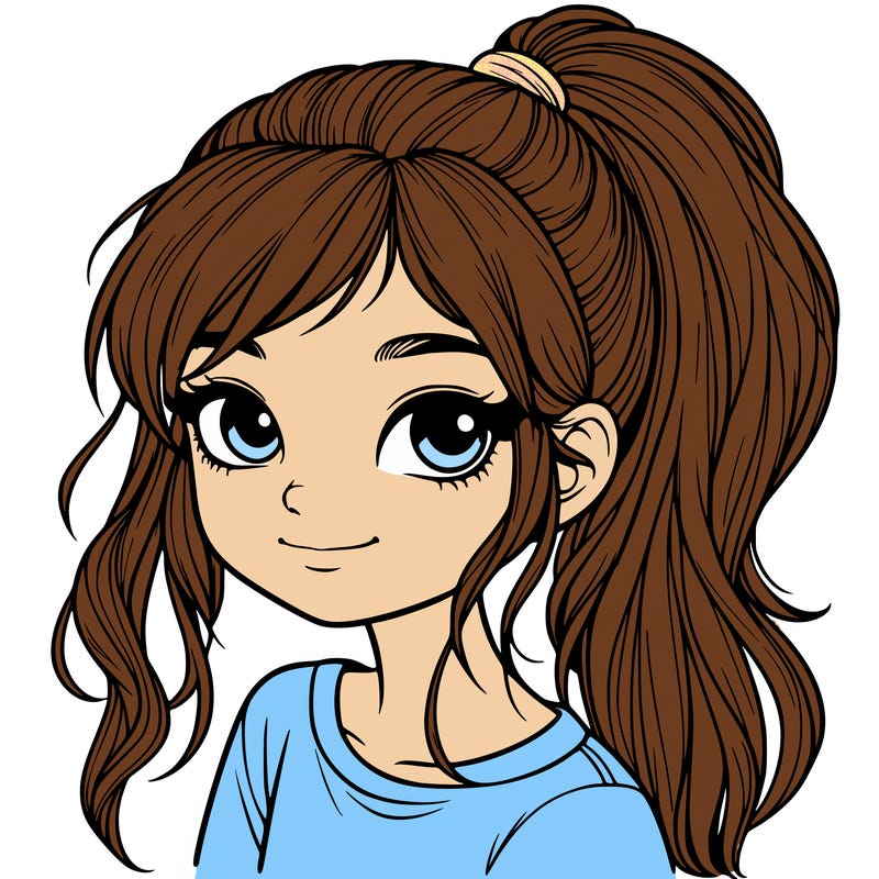 realistic girl with ponytail