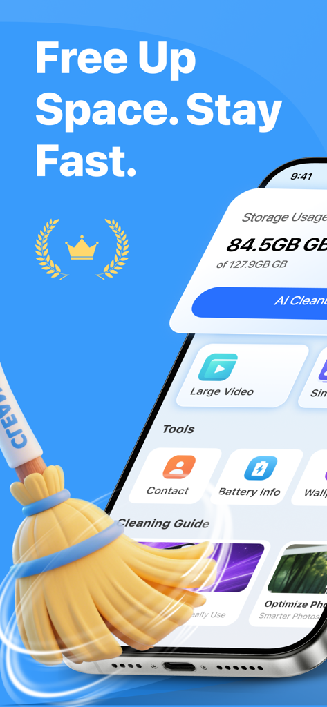 Puro Clean-AI Storage Cleaner - Interfaz de la aplicación Puro Clean en iPhone mostrando el uso de almacenamiento y herramientas de limpieza de IA