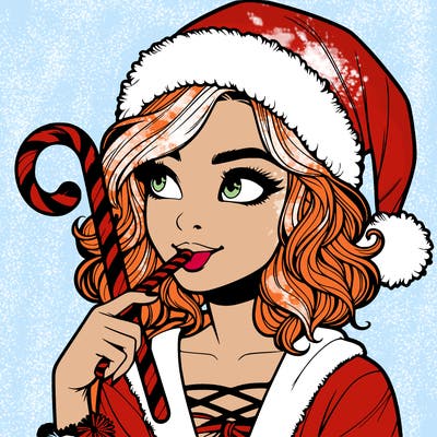 realistic christmas girl eating candycane