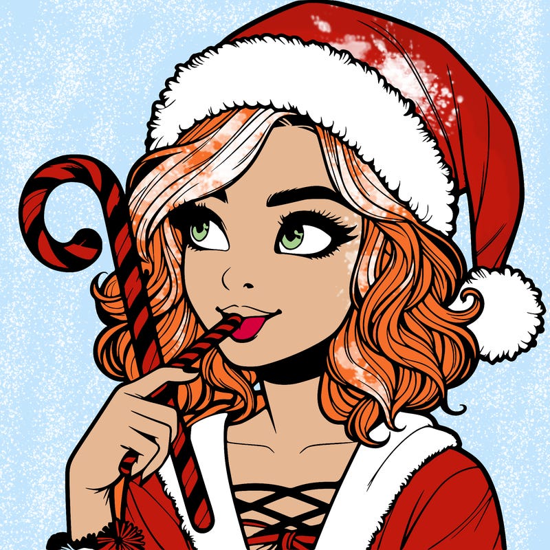realistic christmas girl eating candycane