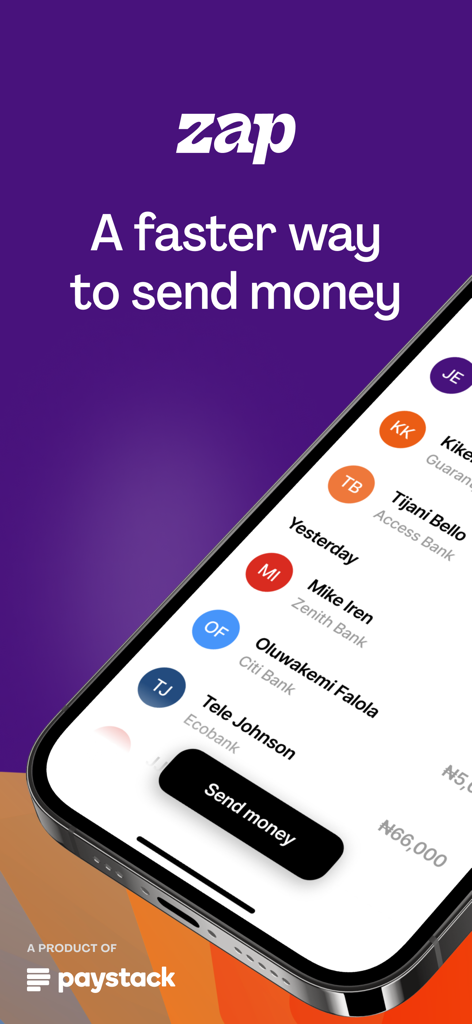 Zap by Paystack - ナイジェリアへの送金のためのZap by Paystackモバイルアプリインターフェース