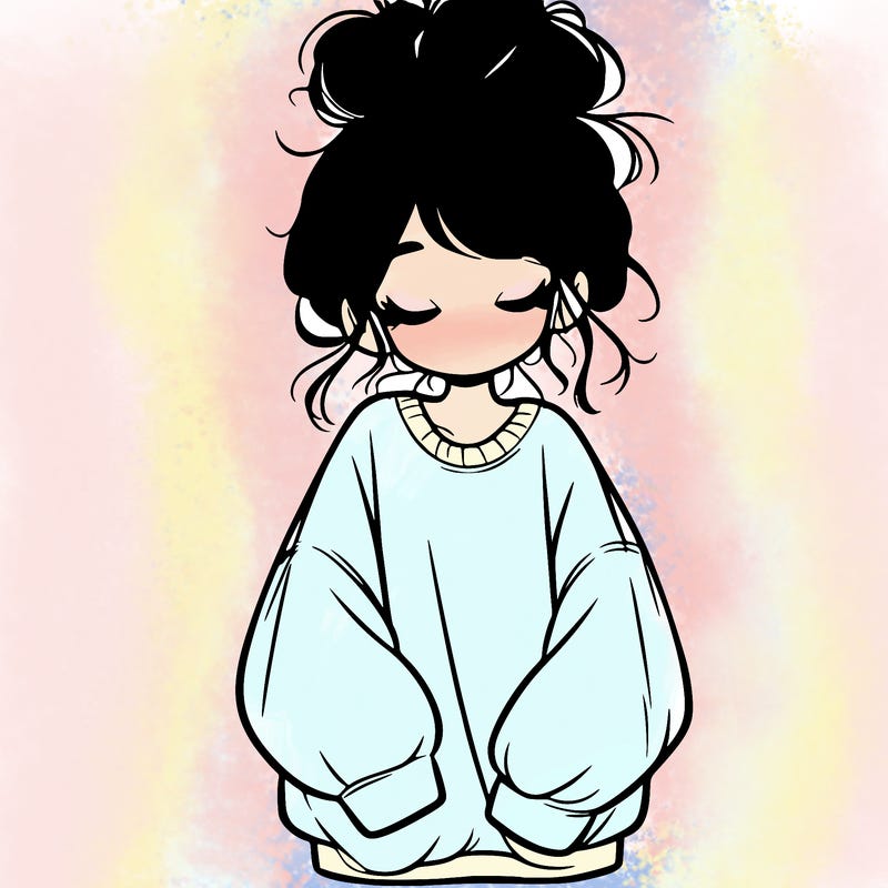 girl with baggy sweatshirt and messy bun