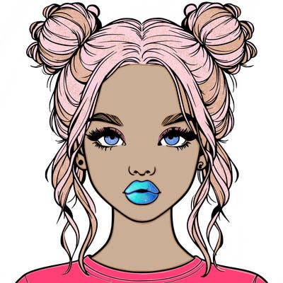 realistic girl with two buns in hair and lips