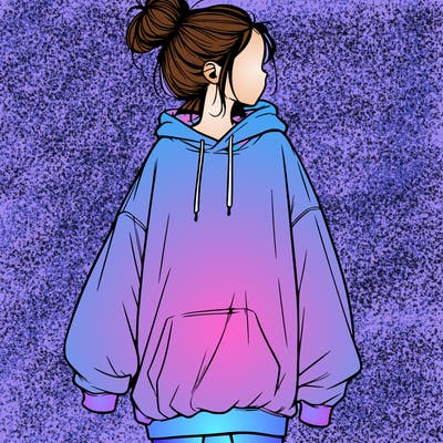 realistic girl with a oversized sweatshirt on and a bun