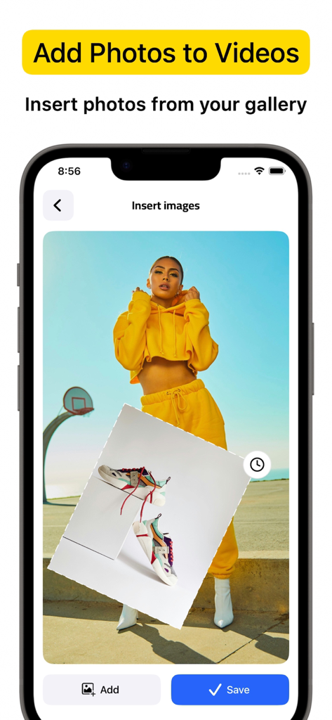 Interface of the VideoCam plus app showing how to insert a photo overlay from the gallery onto a video recording