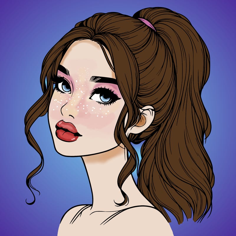 realistic girl with a ponytail on her hair and lips