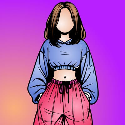 realistic girl faceless with baggy pants and a crop top