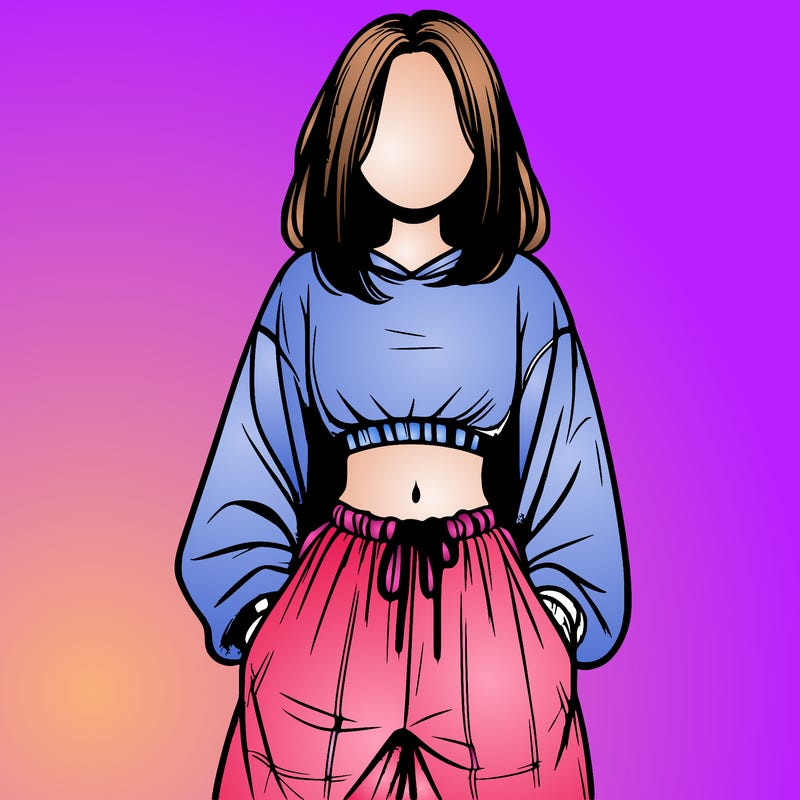 realistic girl faceless with baggy pants and a crop top