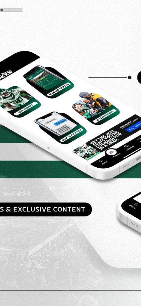 Official New York Jets - Official New York Jets mobile app interface showing ticket management and fan rewards options